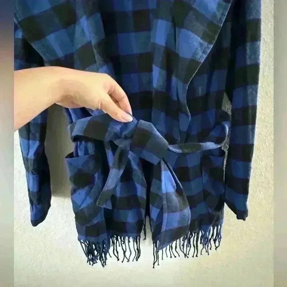 NWT POLO RALPH LAUREN navy blue plaid fringe-edge belted jacket Sz S! - Picture 7 of 9